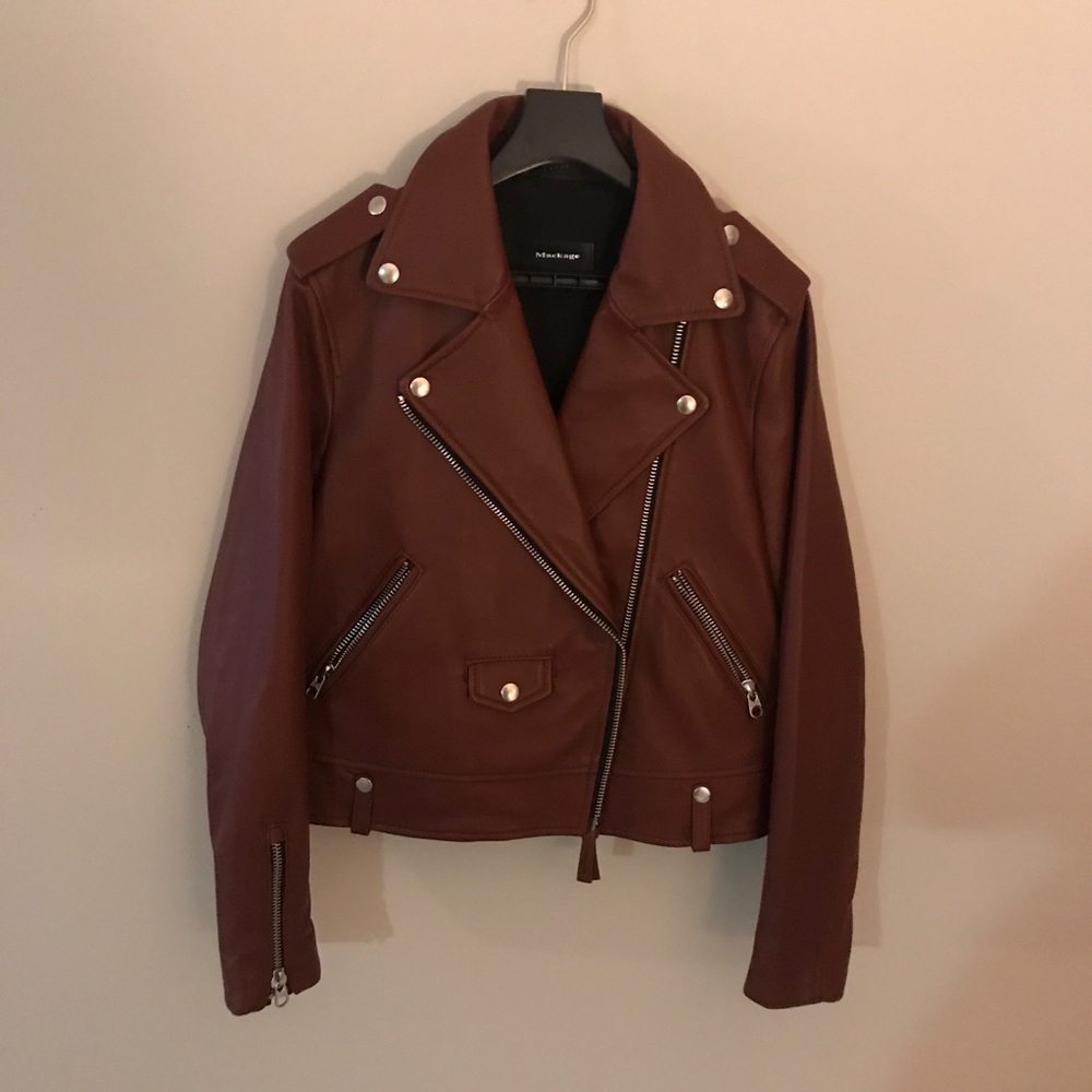 Mackage Baya Moto Leather Jacket in Brick Medium